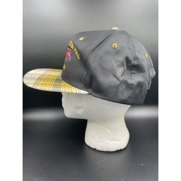 Vtg Plaid Hat Trucker Snapback Cap Nissin Tractor Pull Yellow Embroidered - Picture 5 of 7